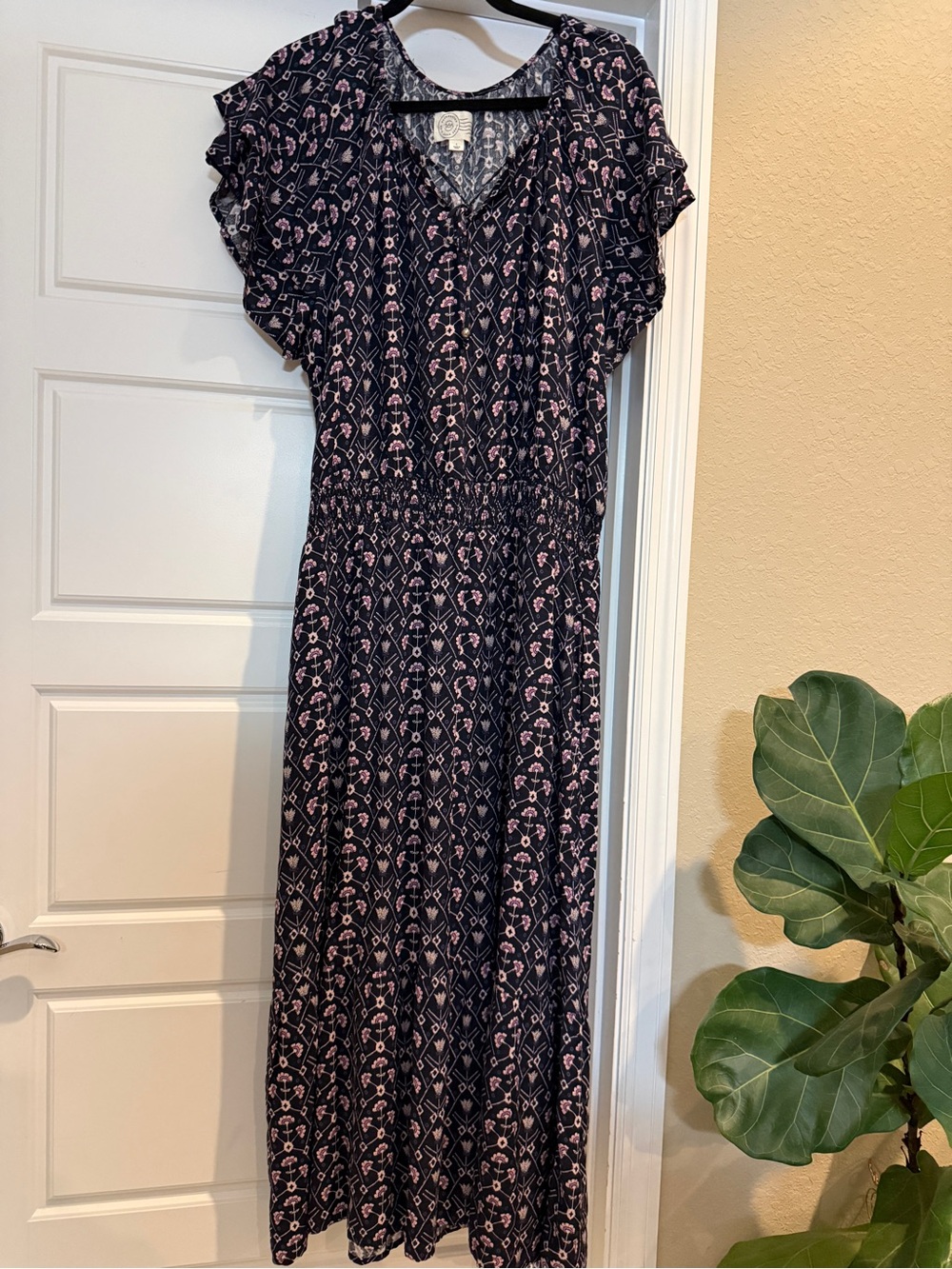Destination 365 Regular Printed Short-Sleeve Midi Dress Black Abstract Large - Picture 2 of 6